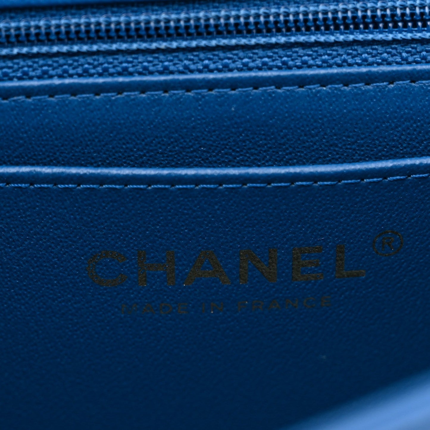 Lambskin Chevron Quilted Mini Rectangular Flap Dark Blue