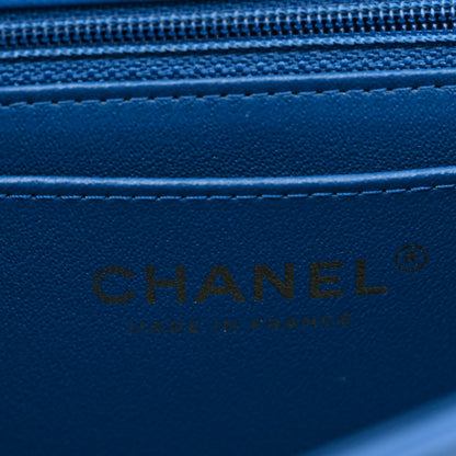 Lambskin Chevron Quilted Mini Rectangular Flap Dark Blue