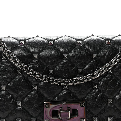 Craquele Nappa Rockstud Spike Wallet on Chain Black
