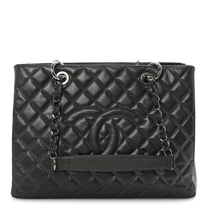 Caviar Quilted Grand Shopping Tote GST Dark Silver