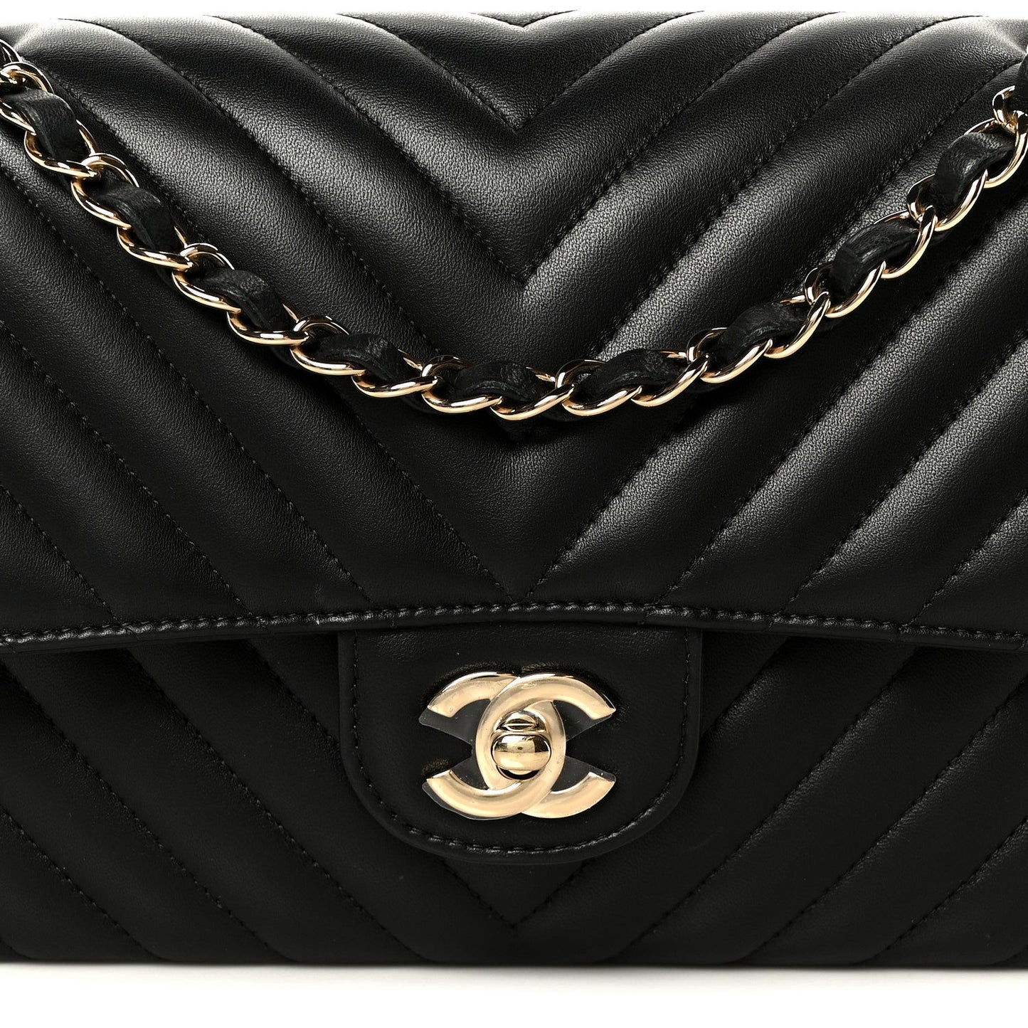 Lambskin Chevron Quilted Medium Double Flap Black