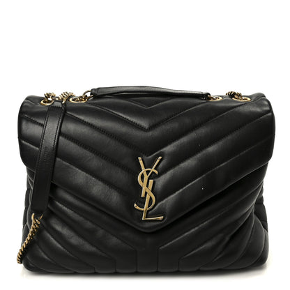 Grain de Poudre Calfskin Y Quilted Monogram Medium Loulou Chain Satchel Black