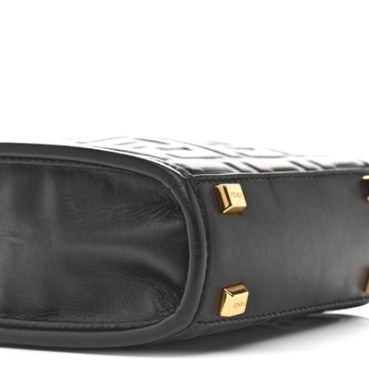 Vitello Plexiglass FF Embossed Mini Fendi Sunshine Shopper Tote Black