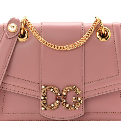DOLCE GABBANA Smooth Calfskin Small DG Amore Envelope Bag Pink