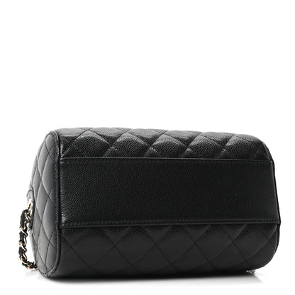 Caviar Quilted Barrel Clutch With Chain Black