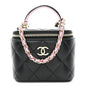 Lambskin Quilted Top Handle Mini Vanity Case With Chain Black Pink