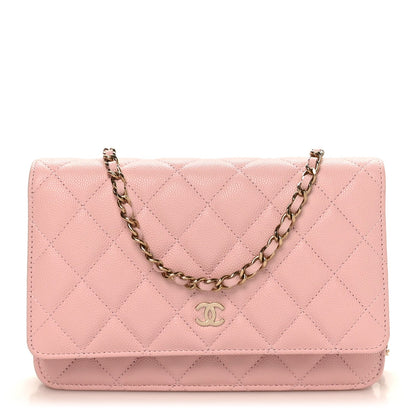 Caviar Quilted Wallet on Chain WOC Light Pink