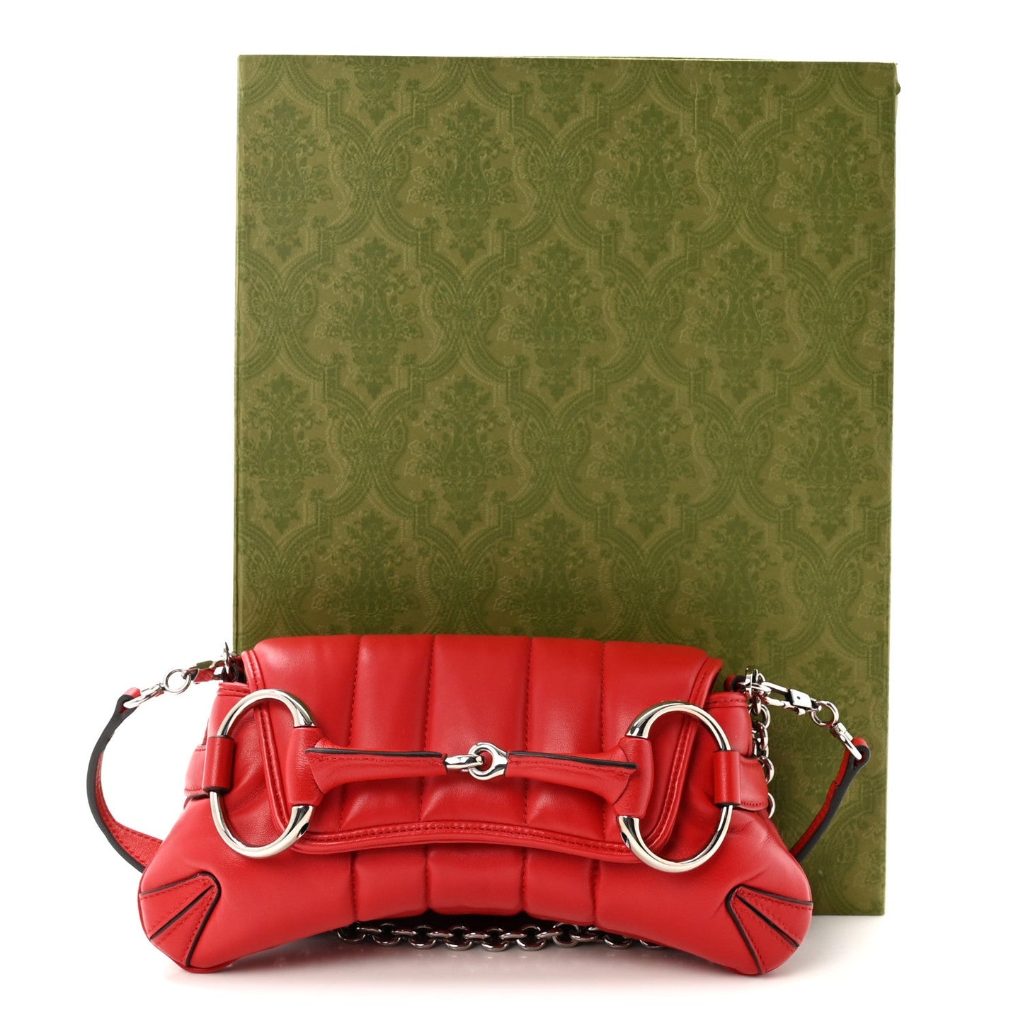 Nappa Vertical Matelasse Small Maxi Horsebit Chain Shoulder Bag Beret Red