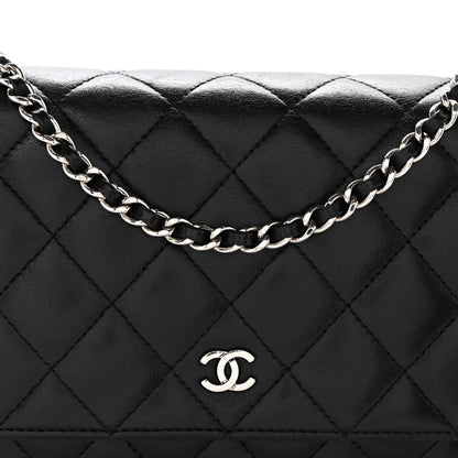 Lambskin Quilted Wallet On Chain WOC Black