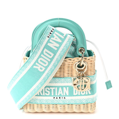 Wicker Oblique Mini Lady Dior Bag Aquamarina