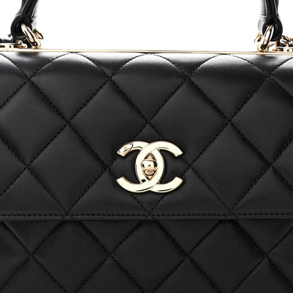 Lambskin Quilted Small Trendy CC Dual Handle Flap Bag Black