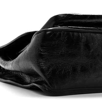 Crinkled Calfskin Matelasse Monogram Medium Niki Chain Satchel Black