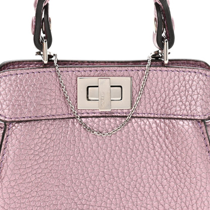 Metallic Cuoio Romano Selleria Nano Peekaboo Satchel Purple
