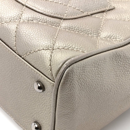 Metallic Caviar Quilted Timeless Bowler Silver