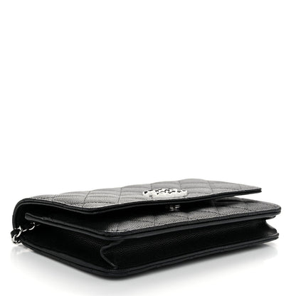 Caviar Quilted Chanel 19 Wallet On Chain WOC Black White