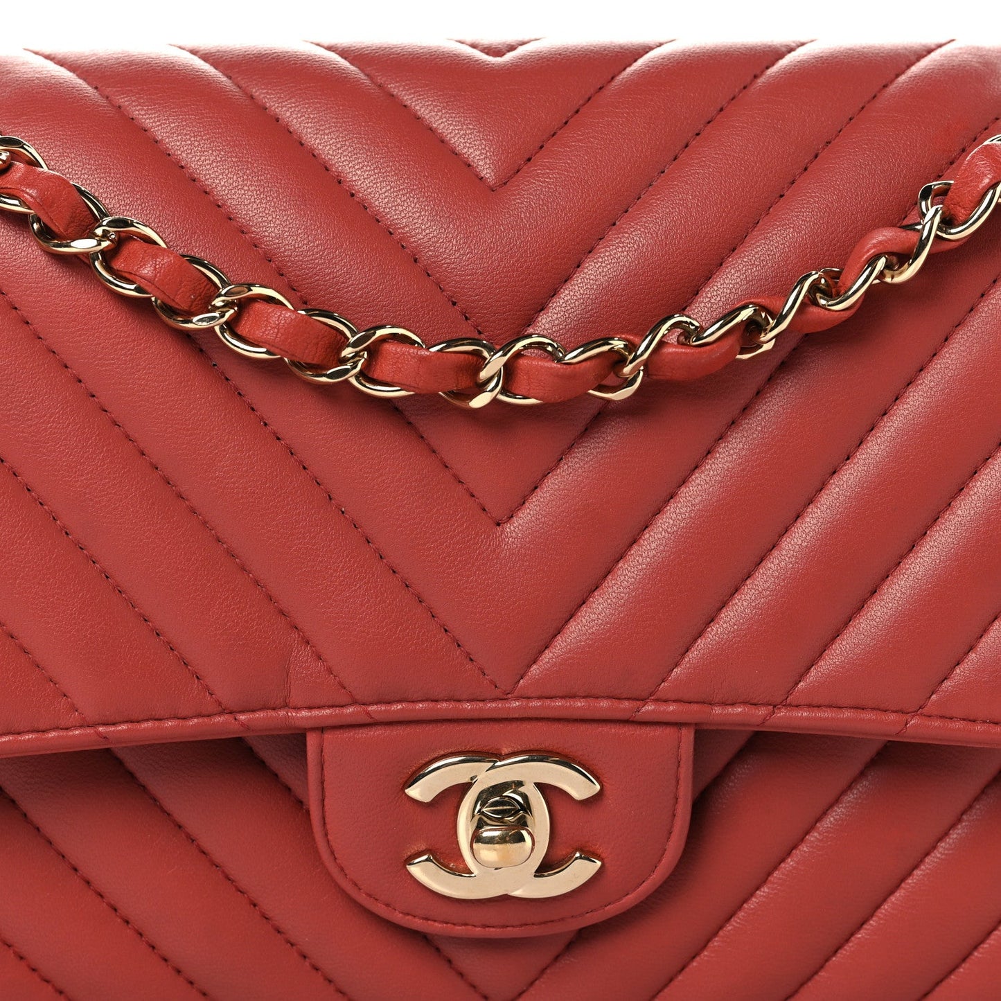Lambskin Chevron Quilted Medium Double Flap Rosewood