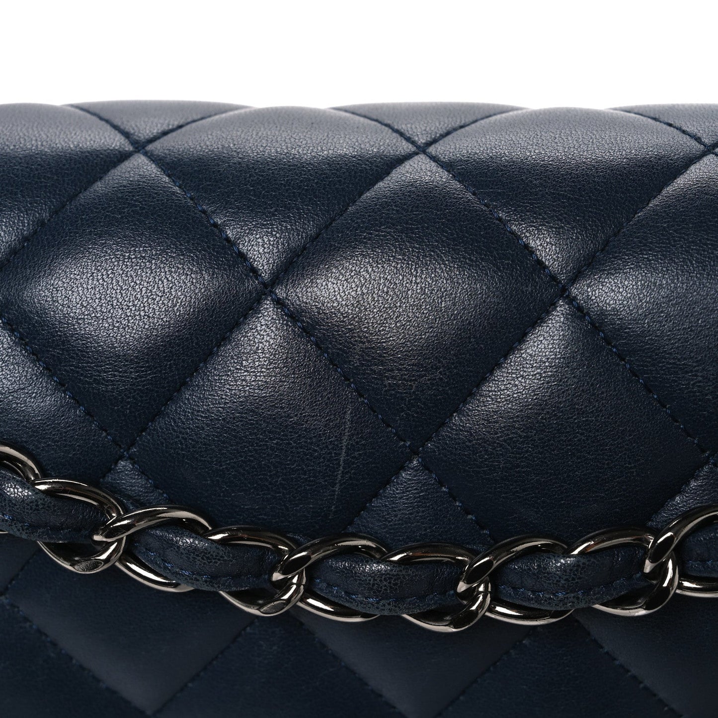 Lambskin Quilted Jumbo Double Flap Navy