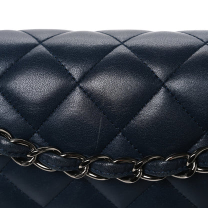 Lambskin Quilted Jumbo Double Flap Navy