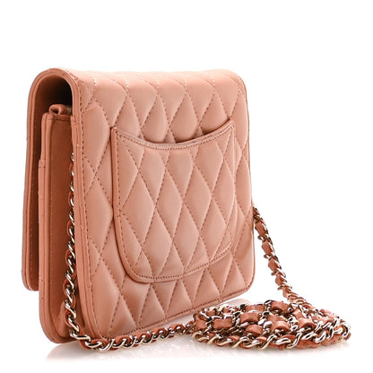 Lambskin Quilted Wallet on Chain WOC Salmon Pink