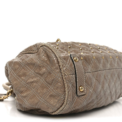 Snakeskin Embossed Calfskin Quilted Studded Beige