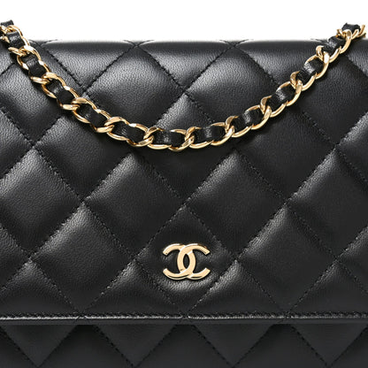 Lambskin Quilted Wallet On Chain WOC Black