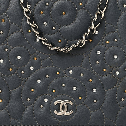 Lambskin Camellia Studded Wallet on Chain WOC Grey