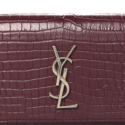 Calfskin Crocodile Embossed Monogram Kate Belt Bag Burgundy