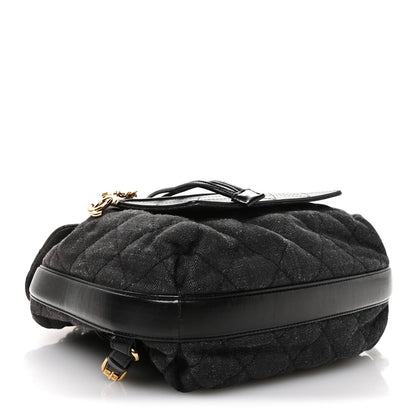 Denim Calfskin Quilted Backpack Dark Grey Black