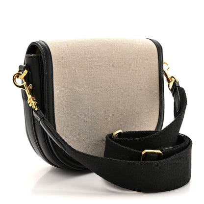 Calfskin Linen Small Travia Crossbody Black