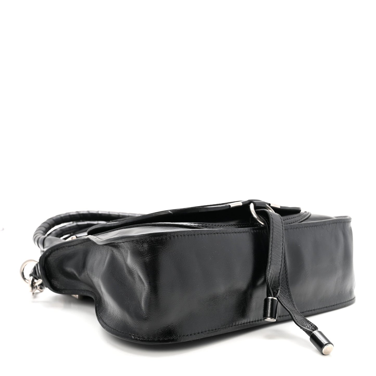 Shiny Grained Calfskin Small Marcie Bag Black