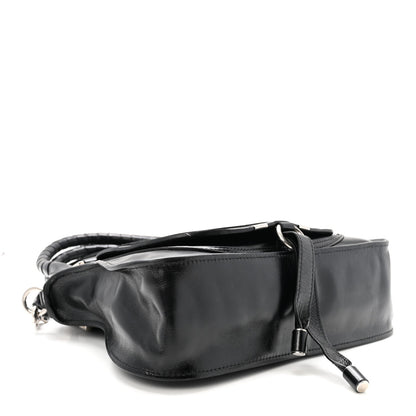 Shiny Grained Calfskin Small Marcie Bag Black