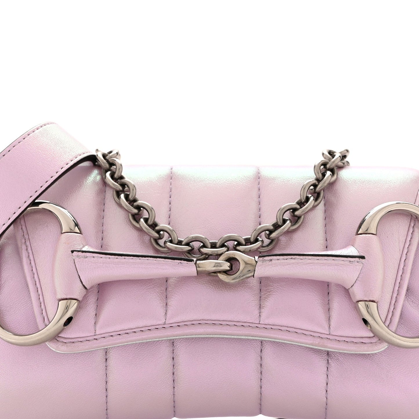 Iridescent Nappa Vertical Matelasse Small Maxi Horsebit Chain Shoulder Bag Escape Pink