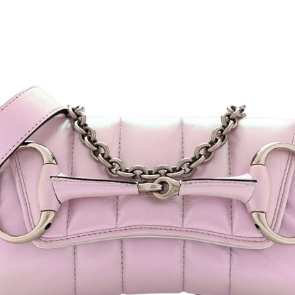 Iridescent Nappa Vertical Matelasse Small Maxi Horsebit Chain Shoulder Bag Escape Pink