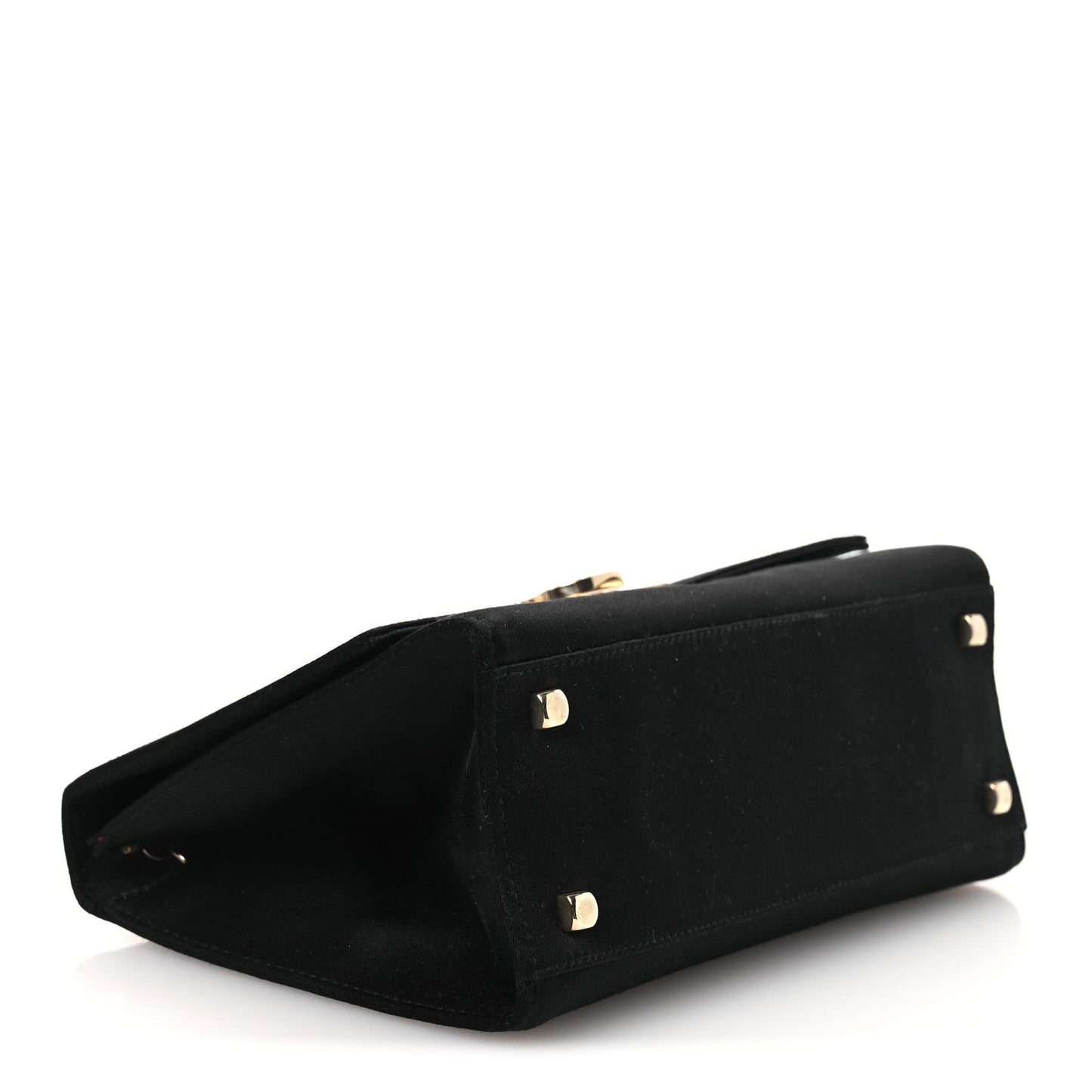 Satin Crystal Gancini Chain Flap Bag Black