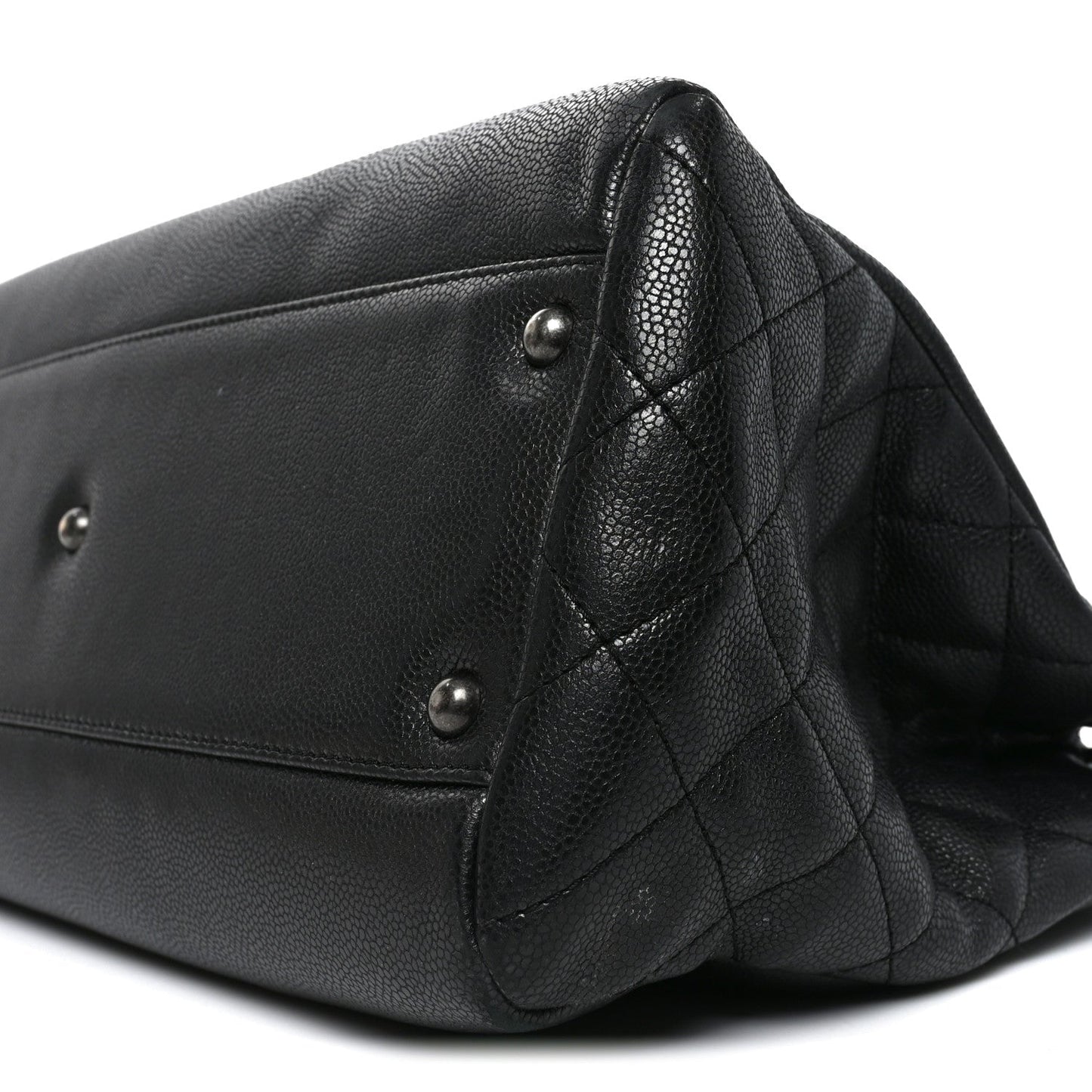 Metallic Grained Calfskin Woven Chain Large Shopping Bag Black