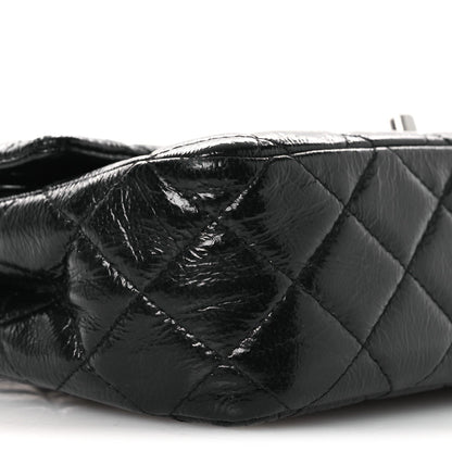 Distressed Patent Quilted Medium Double Flap Black