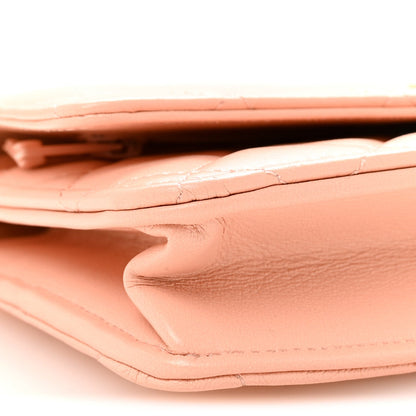 Lambskin Quilted CC Pearl Crush Wallet on Chain WOC Light Orange