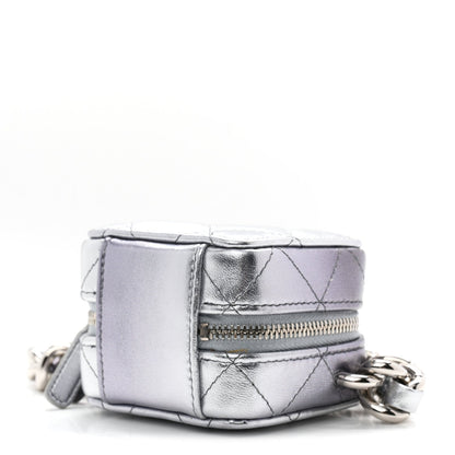 Gradient Metallic Lambskin Quilted Coco Punk Cube Clutch With Chain Silver Black