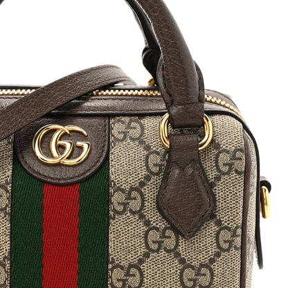 GG Supreme Monogram Textured Dollar Calfskin Web Super Mini Ophidia Top Handle Bowler Bag Beige Ebony New Acero