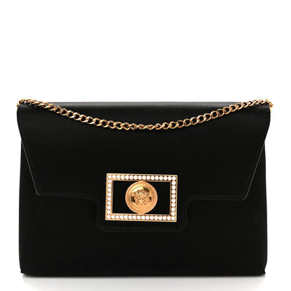 Satin Crystal La Medusa Pouch On Chain Black