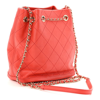 Calfskin Stitched Chain Bucket Bag Coral