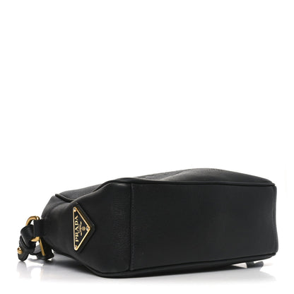 Glace Calfskin Embossed Logo Crossbody Black