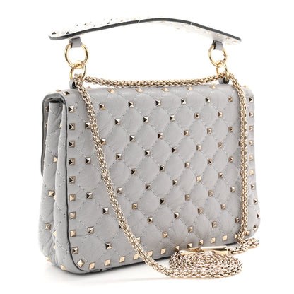 Craquele Nappa Medium Rockstud Spike Shoulder Bag Pastel Grey