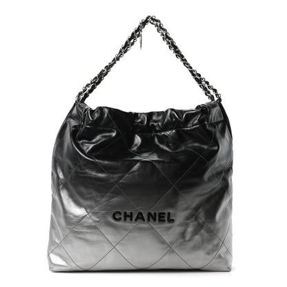 Metallic Shaded Calfskin Quilted Chanel 22 Black Silver