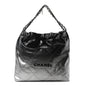 Metallic Shaded Calfskin Quilted Chanel 22 Black Silver