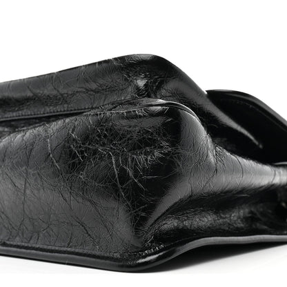 Crinkled Calfskin Matelasse Monogram Medium Niki Chain Satchel Black