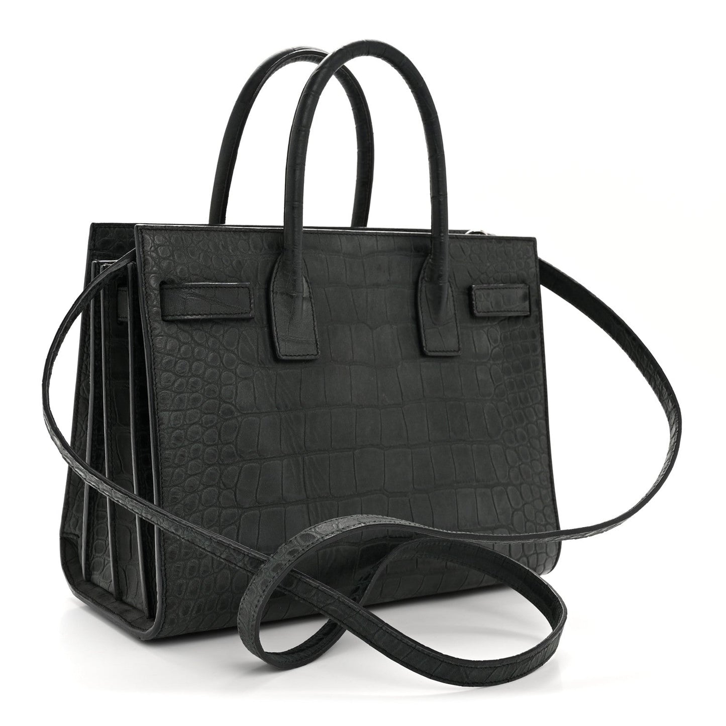 Calfskin Crocodile Embossed Baby Sac de Jour Dusty Black