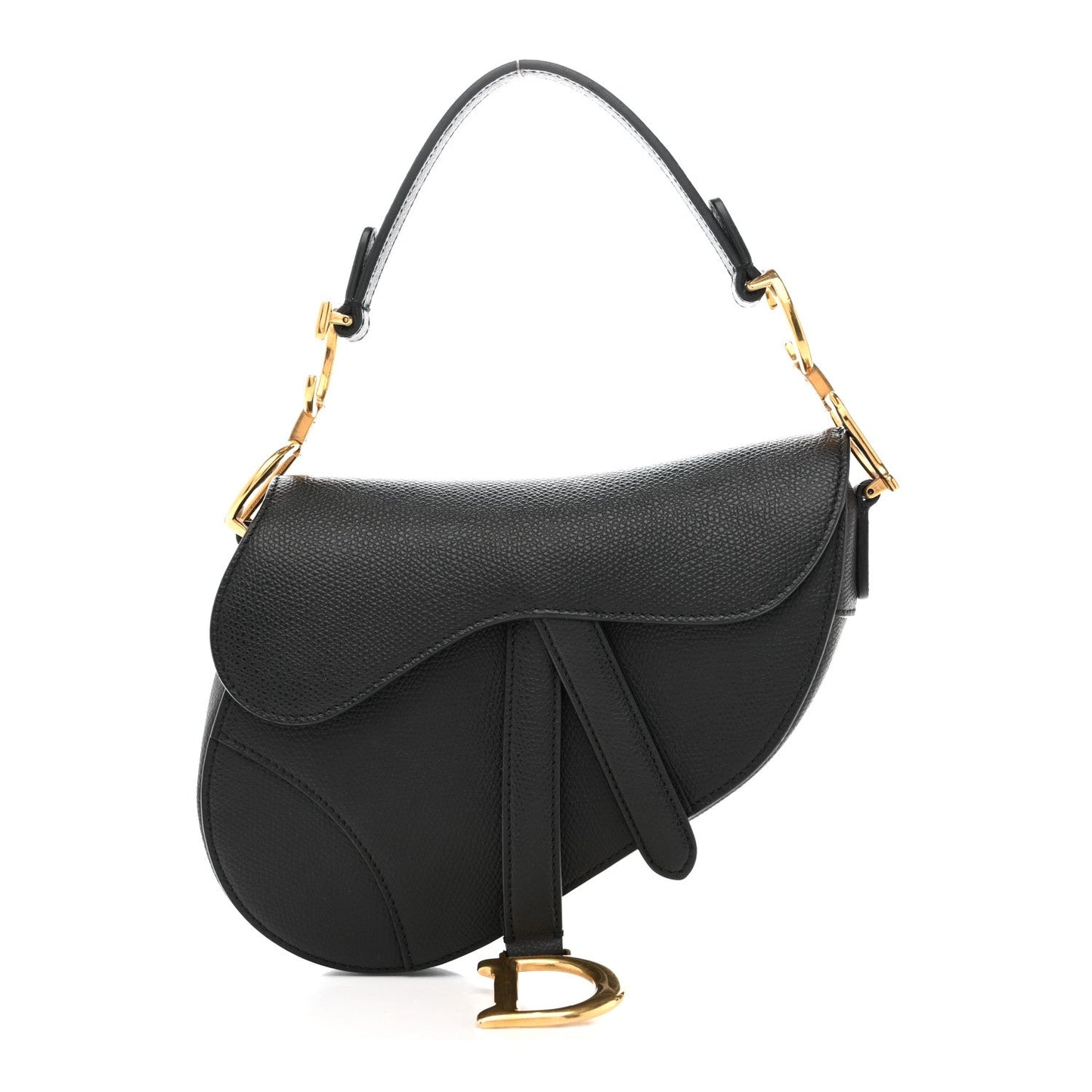 Grained Calfskin Mini Saddle Bag Black