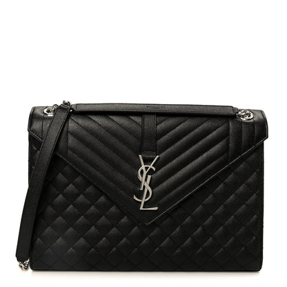 Grain De Poudre Textured Mixed Matelasse Large Triquilt Monogram Satchel Black