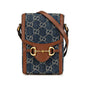 Gucci Horsebit 1955 GG Denim Canvas Shoulder Bag